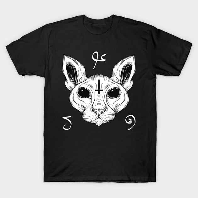 Cat From Hell Baphomet Satanism Demonic Sphynx Cat T-Shirt by Foxxy Merch